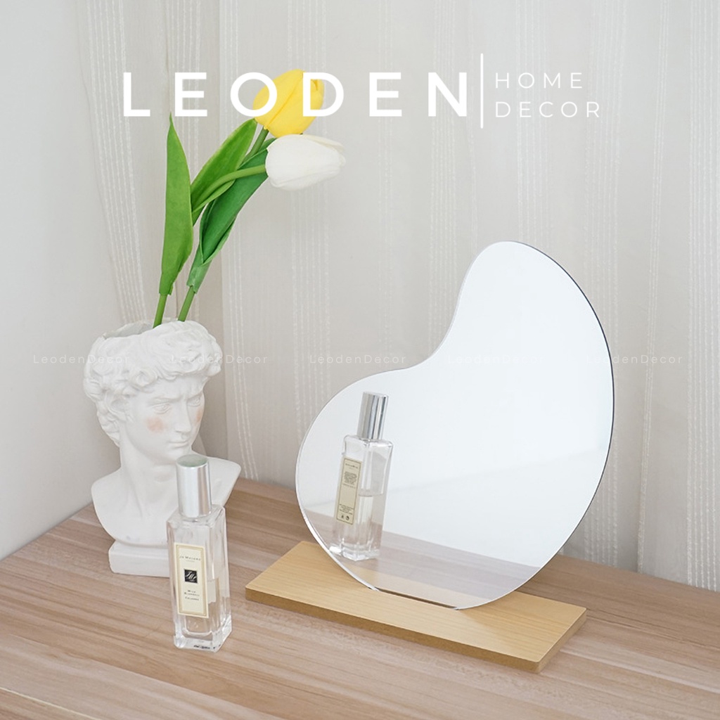 Gương để bàn trang điểm đế gỗ hình đám mây, gương trang điểm phong cách Hàn Quốc – LEODEN Decor