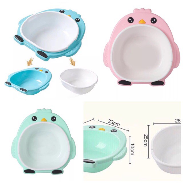 Chậu rửa mặt cho bé hình chim cánh cụt hai tầng