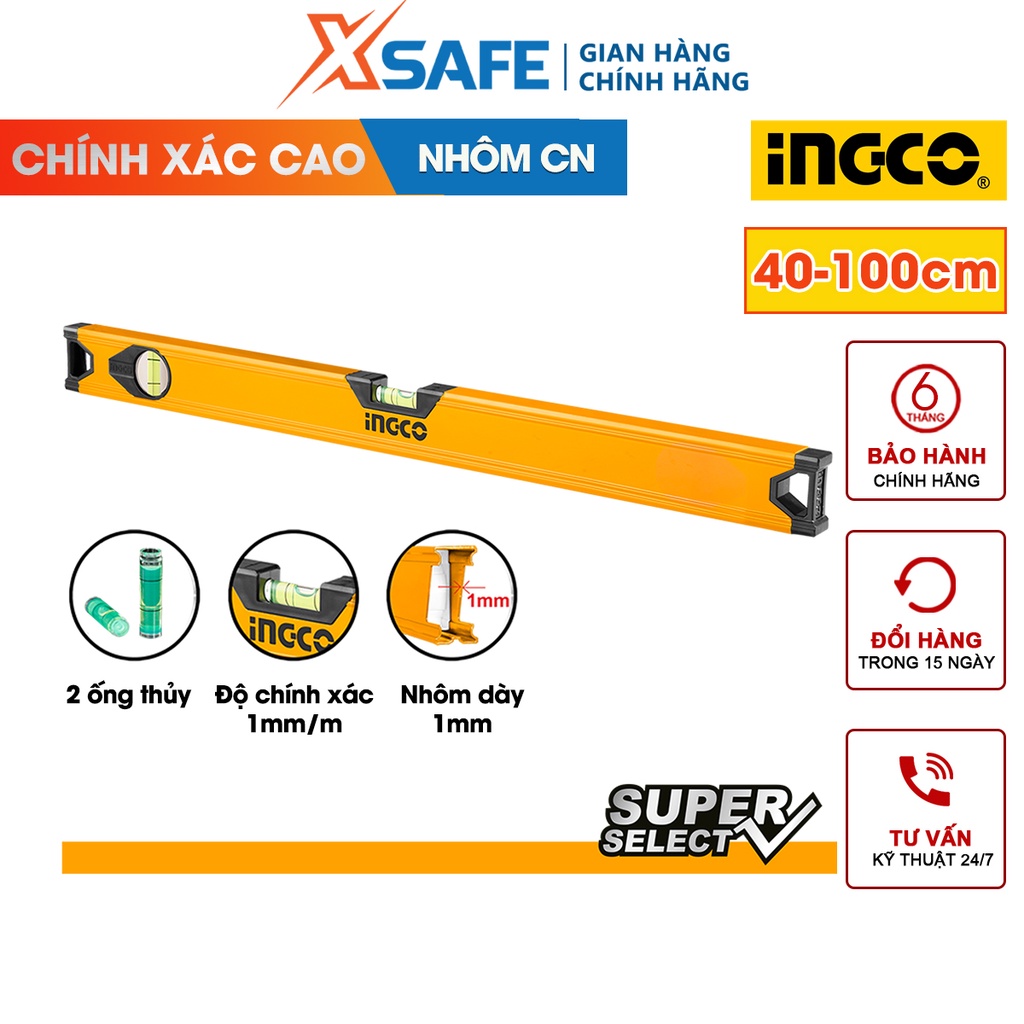 Thước thủy cân bằng Ingco 40-100cm độ chính xác cao, thước thủy nhôm công nghiệp [CHÍNH HÃNG][XSAFE]