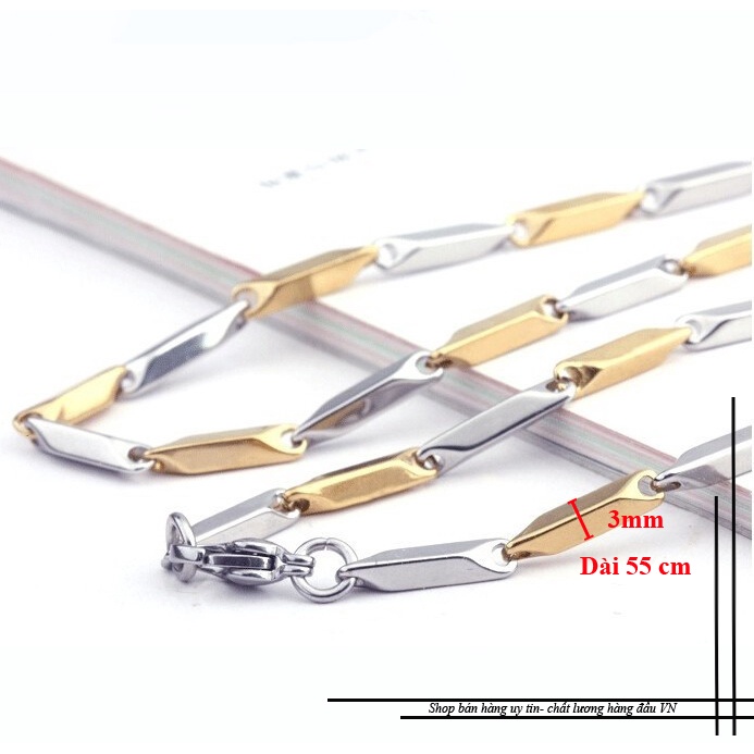 Dây chuyền nam hỏa tiễn trắng vàng xen kẽ khóa vip sang trọng đem lại đẳng cấp, phong độ cho người đeo