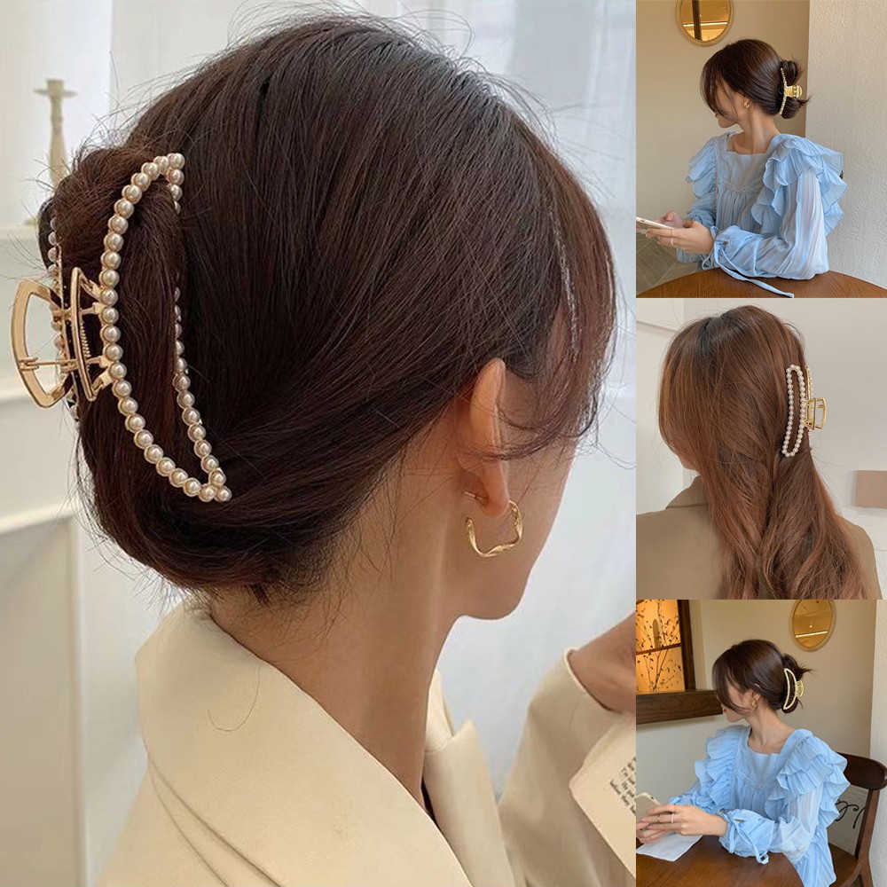 Kẹp Tóc Kim Loại Đính Hạt Ngọc Phong Cách Vintage Đẹp Mắt