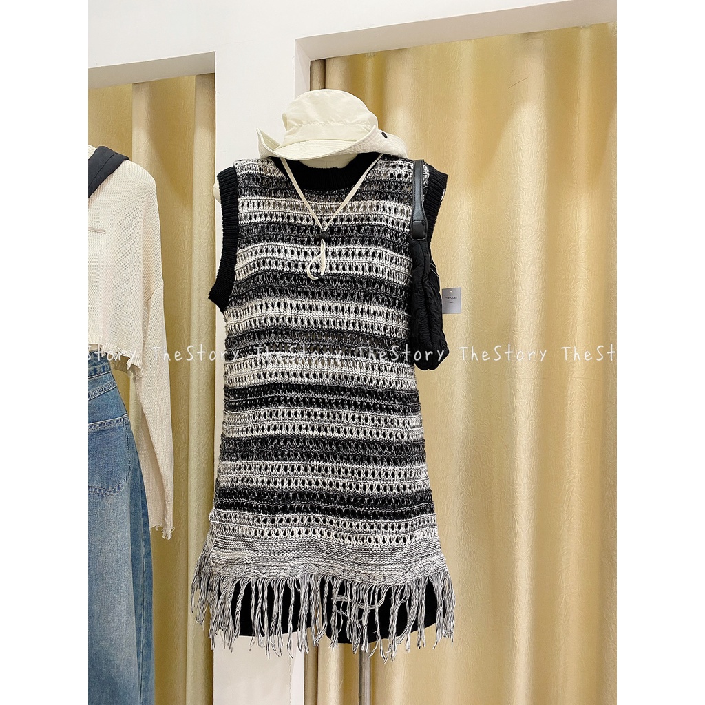 Áo ghi lê nữ len sọc tua rua  A2602