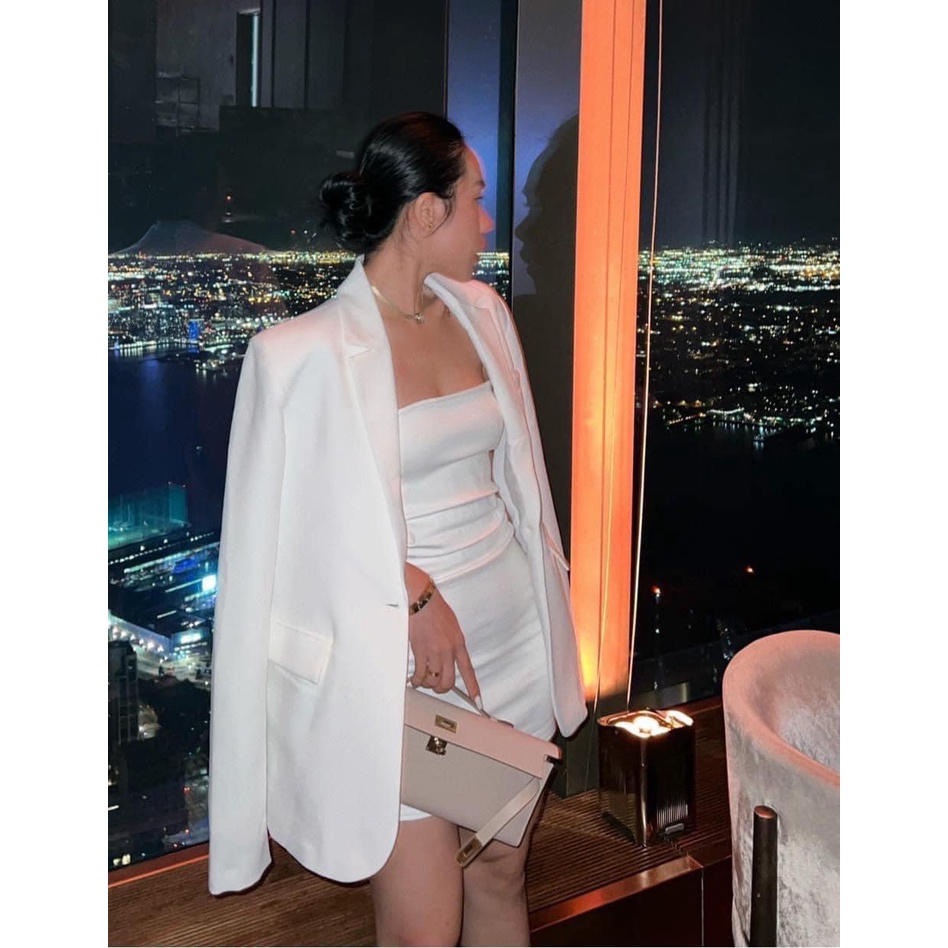 HÀNG LOẠI 1 áo vest dáng dài giấu quần dáng suông form rộng cá tính hotgirl 2 lớp dài tay blazer đen trắng