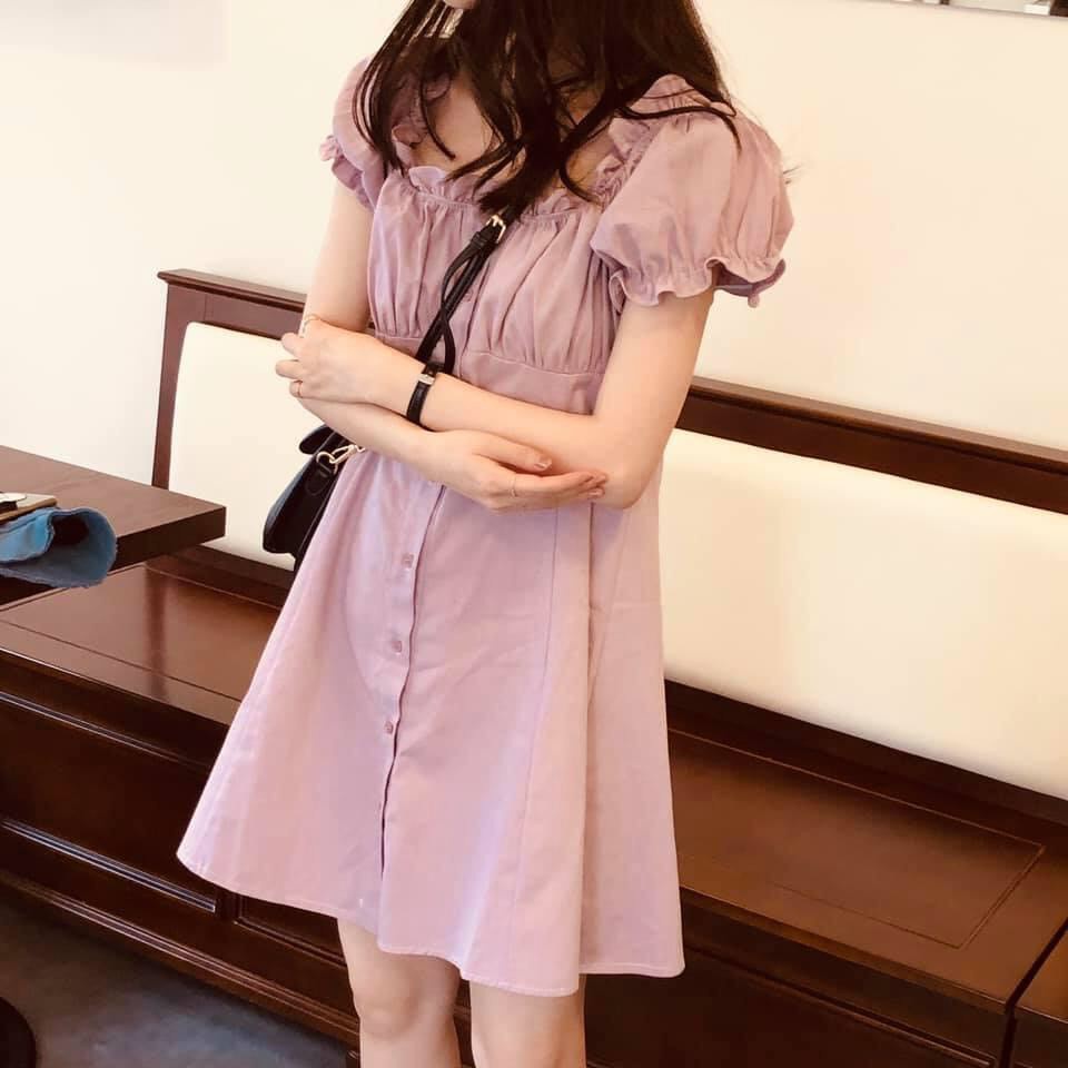 (QC L1) ĐẦM TRỄ VAI CHẤT ĐŨI TAY BỒNG NGẮN - VÁY BABYDOLL CỔ BÈO CÚC CÀI 4 MÀU