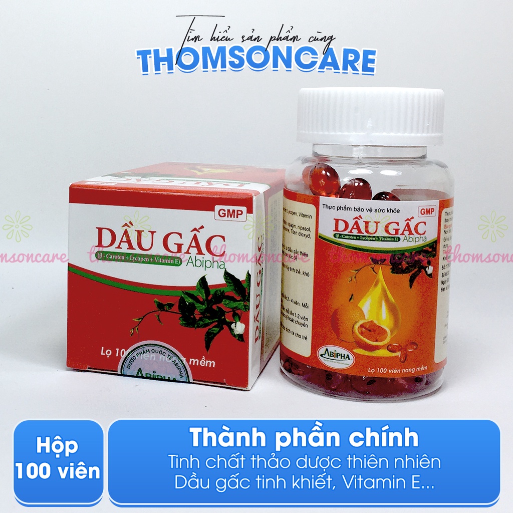 Dầu Gấc Abipha lọ 100 viên - bổ sung Vitamin A - sáng mắt đẹp da từ tinh dầu gấc nếp, ngăn ngừa lão hóa