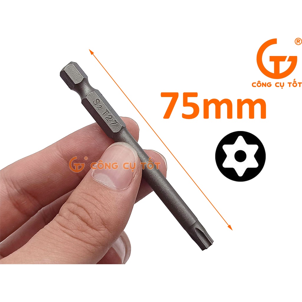 Bộ 11 đầu bắt vít hình sao lỗ dài 75mm T6-T40
