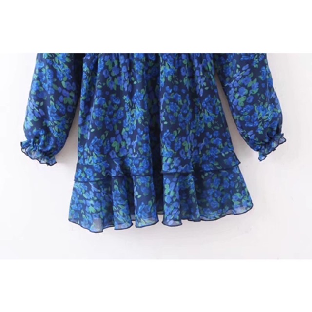 Đầm ZARA xanh hoa lá viền bánh bèo xinh đẹp DH2BTG6N3