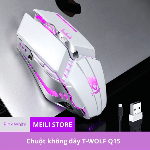 Chuột gaming máy tính không dây T-WOLF Q15 có đèn LED và cổng sạc