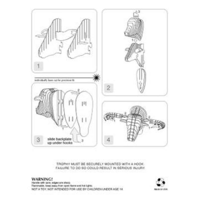 Mô hình đầu trâu bằng gỗ lắp ghép treo tường phong thủy , trang trí nội thất cao cấp LP1021