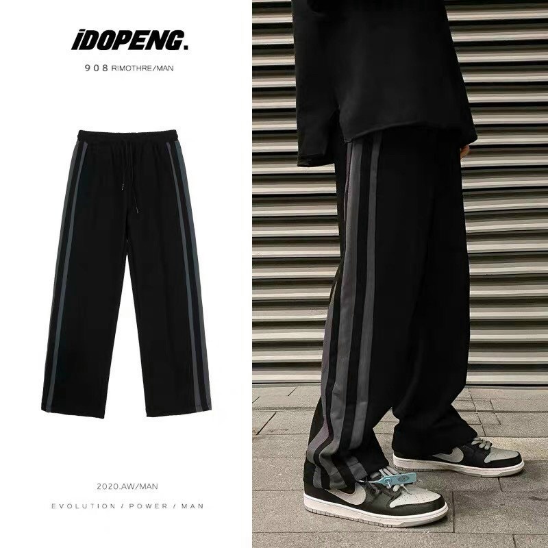 Quần ống rộng dáng suông 3 line unisex nam nữ, quần thể thao thun co dãn