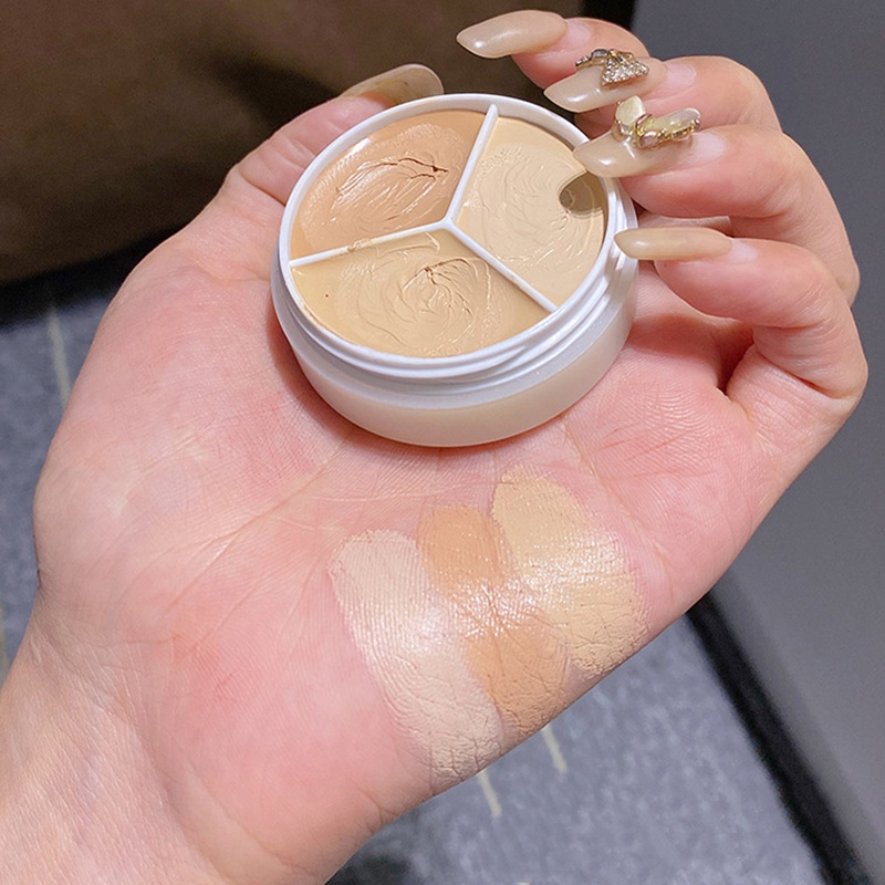 Bảng Kem Che Khuyết Điểm 3 Màu Dưỡng Ẩm Lâu Trôi Che Phủ Quầng Thâm Mụn/Bắt Sáng Trang Điểm Mặt