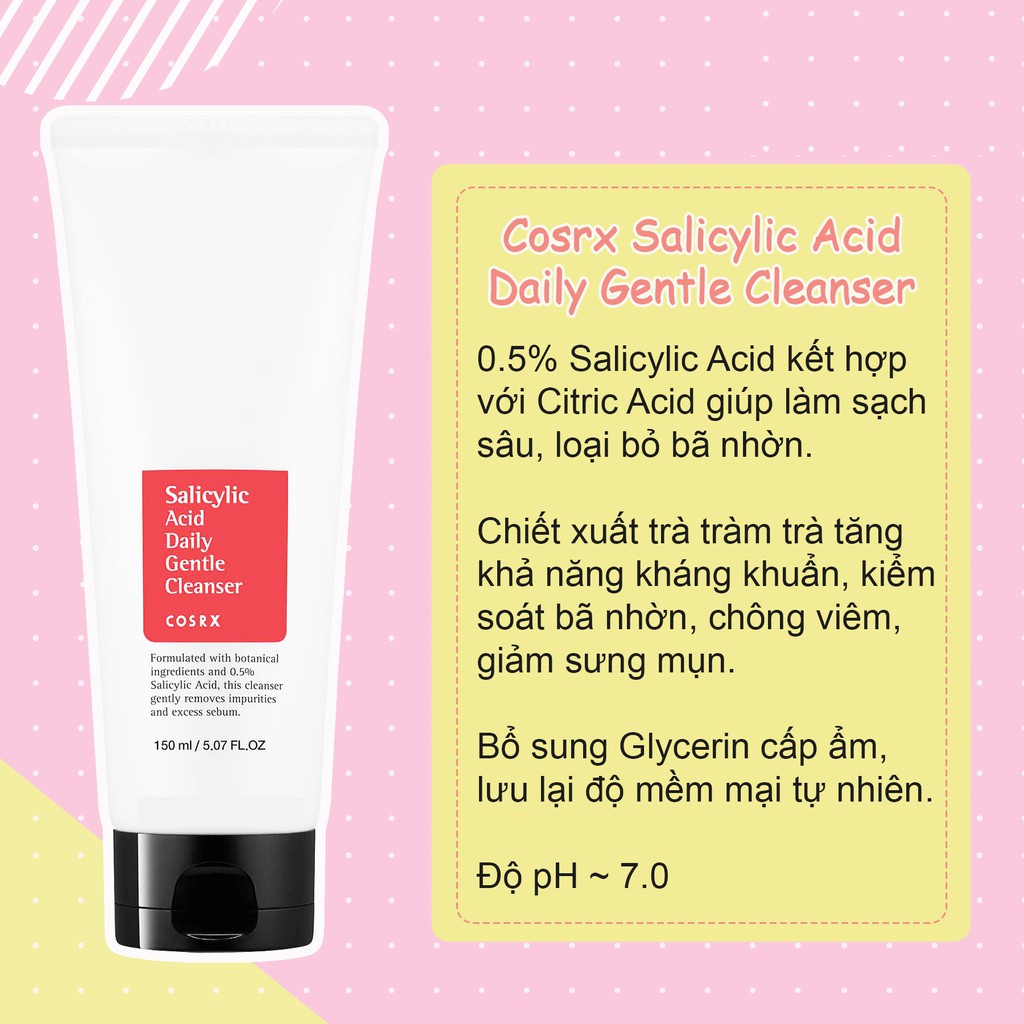 Sữa Rửa Mặt Dành Cho Da Mụn COSRX Salicylic Acid Daily Gentle Cleanser 50ml, 150ml