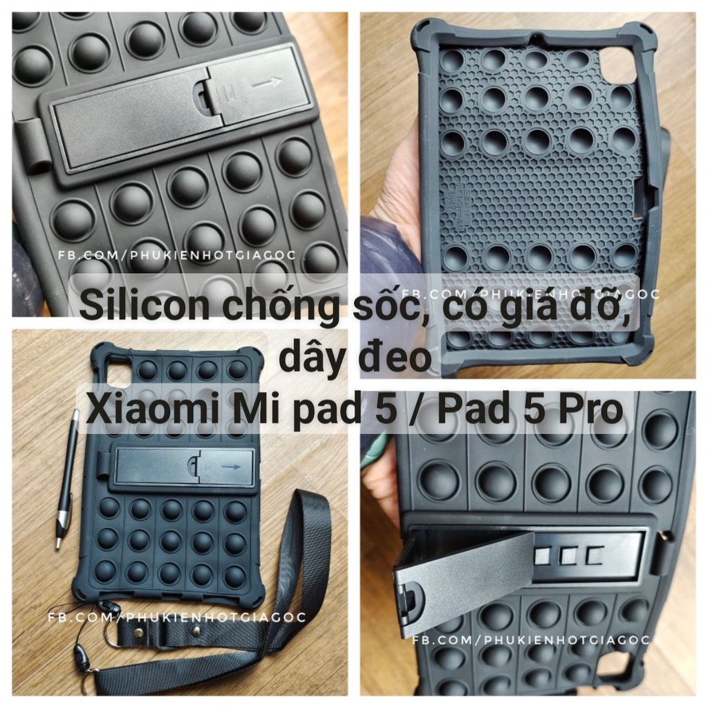 Ốp lưng silicon chống sốc , case có dây đeo , gắn sẵn kệ đỡ đứng máy tính bảng Xiaomi Mi Pad 5 / Pad5 Pro