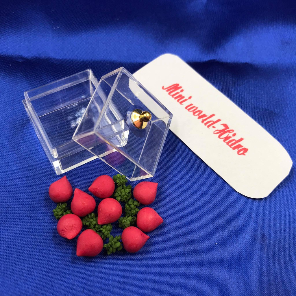 Mô hình khay hộp bánh mica dùng cho trang trí nhà búp bê BJD 1/8 1/12 mini tí hon Miniature tủ quầy gỗ trưng bày bánh.