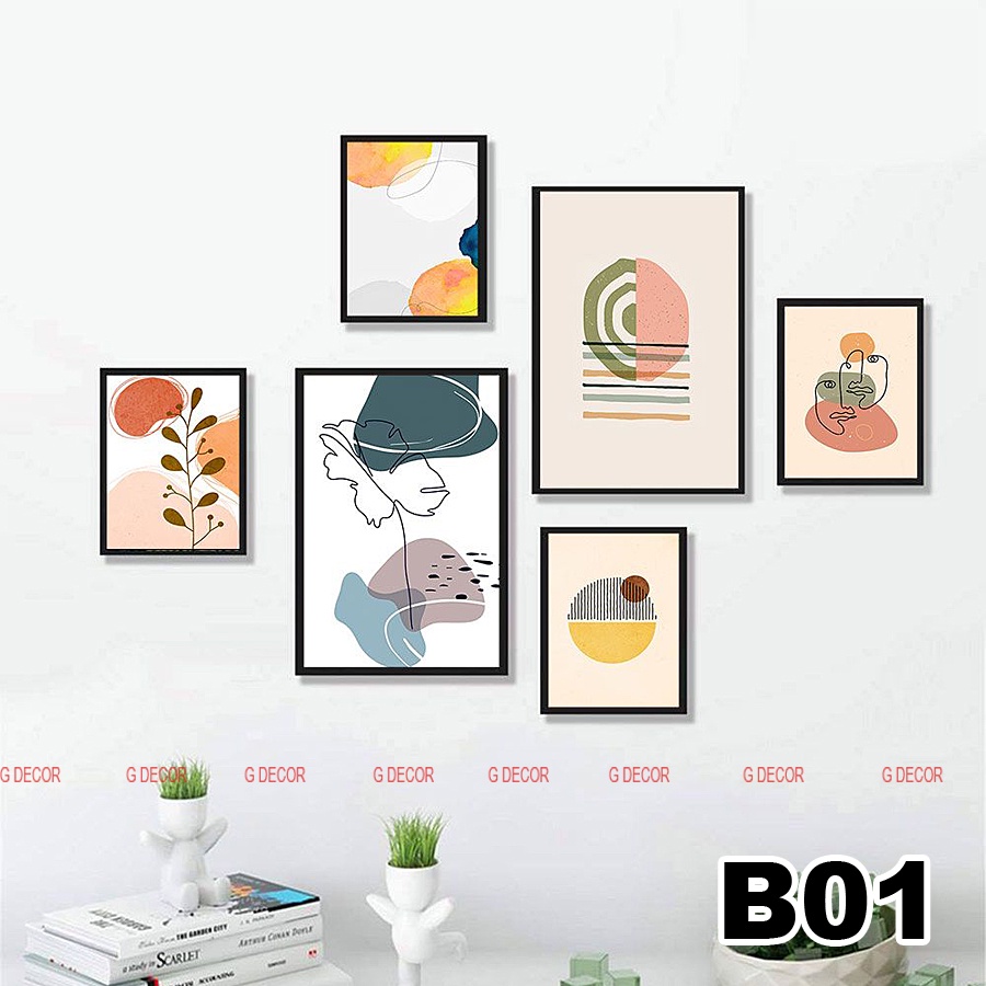 Tranh treo tường canvas khung gỗ 6 bức phong cách hiện đại Bắc Âu tranh Tropical trang trí phòng khách phòng ngủ spa B13