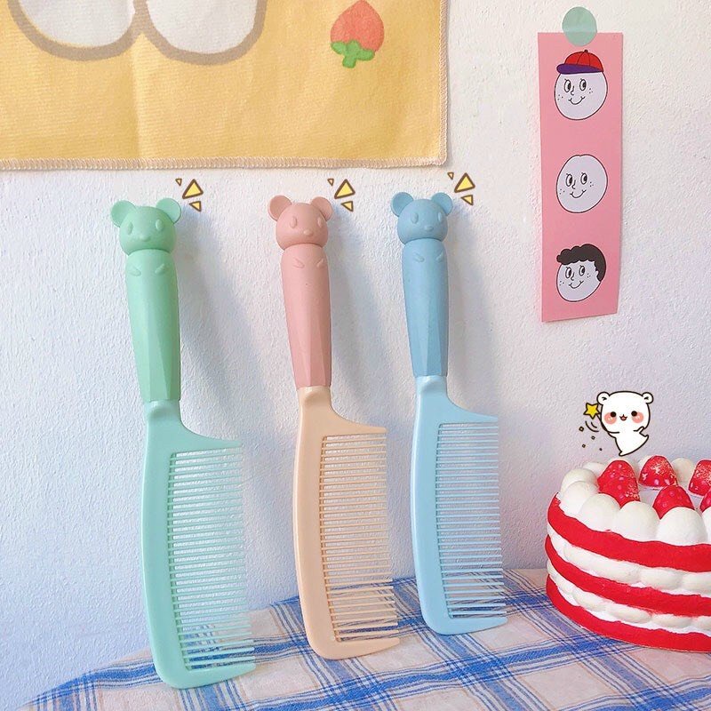 Lược chải tóc rối, lược trơn màu cute- lược cán tròn dài nữ