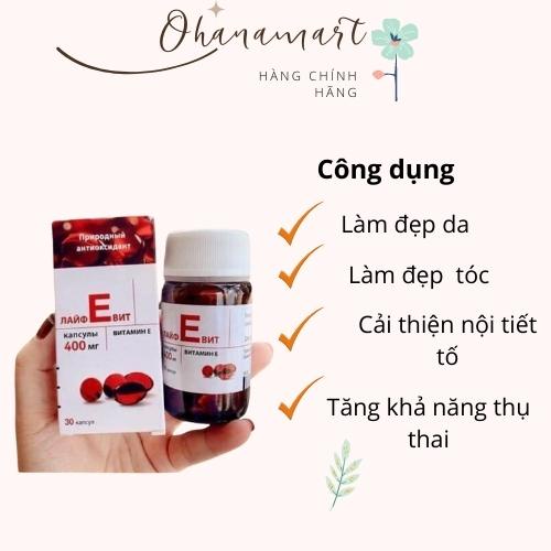 Vitamin E đỏ Nga Mirrolla  400mg 30 viên  ; Viên uống E đỏ nga  đẹp da, chống lão hóa, tốt cho mắt