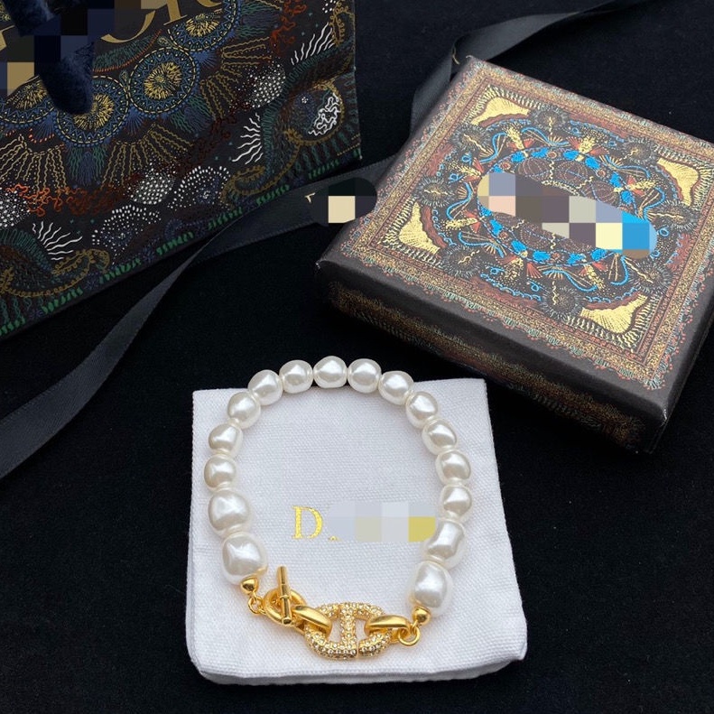 Dior Vòng tay ngọc trai nữ Thời trang Cái mới tính cách hoang dã vòng tay kim cương