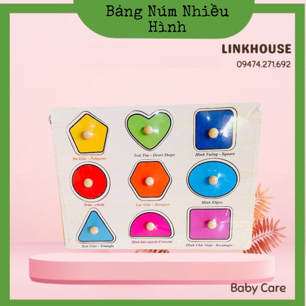 Đồ chơi bảng ghép hình núm gỗ Bảng gỗ có núm cho bé loại to đẹp