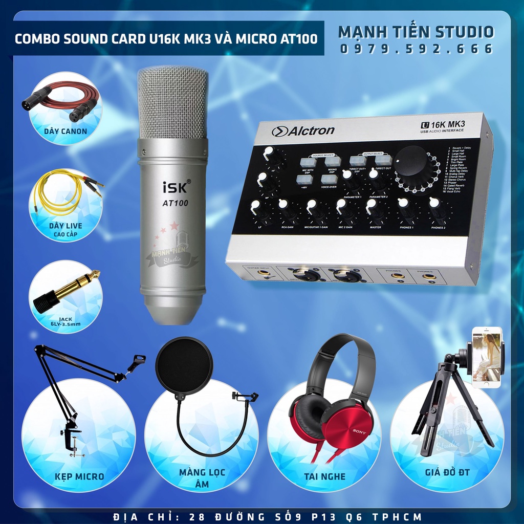 Combo thu âm livestream karaoke bán hàng onl tiktok idol Sound Card U16K MK3 Bluetooth Và Micro AT100 tặng đủ phụ kiện