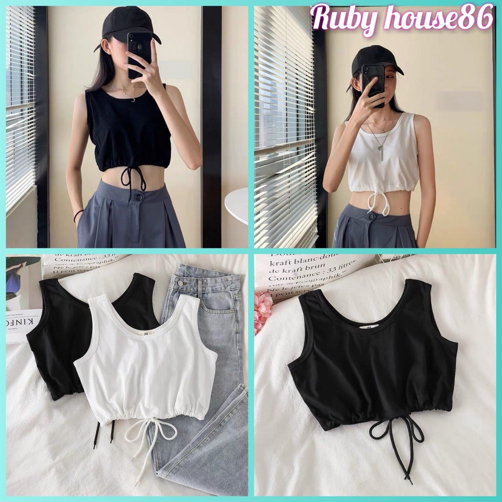 Áo ba lỗ croptop bazic RUBY HOUSE86 2 màu đen, trắng, chất cotton thấm hút mồ hôi, dây điều chỉnh from rộng đẹp