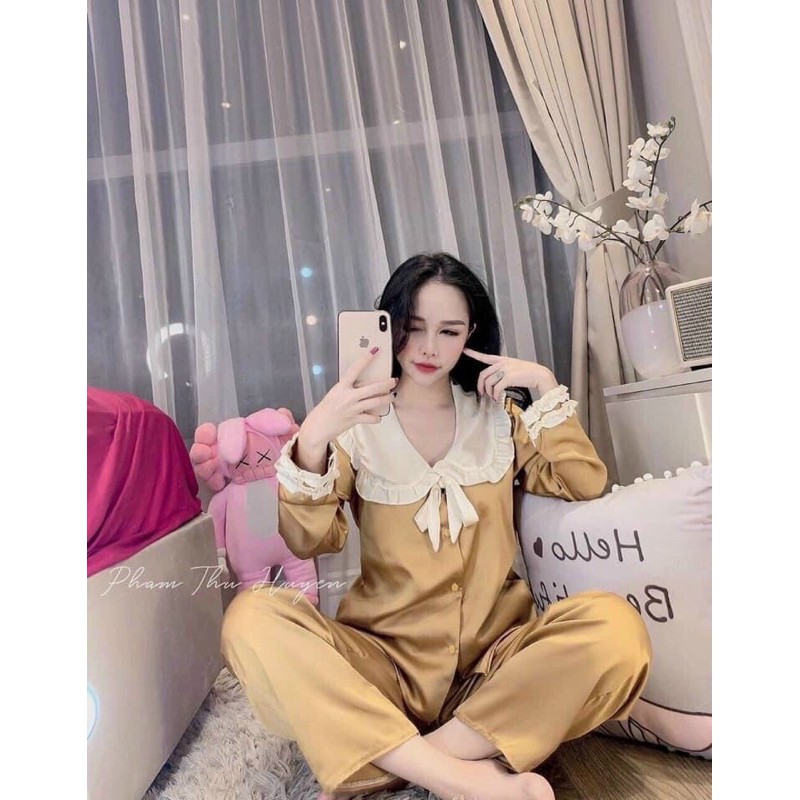 đồ bộ pijama áo dài quần dài cổ bèo