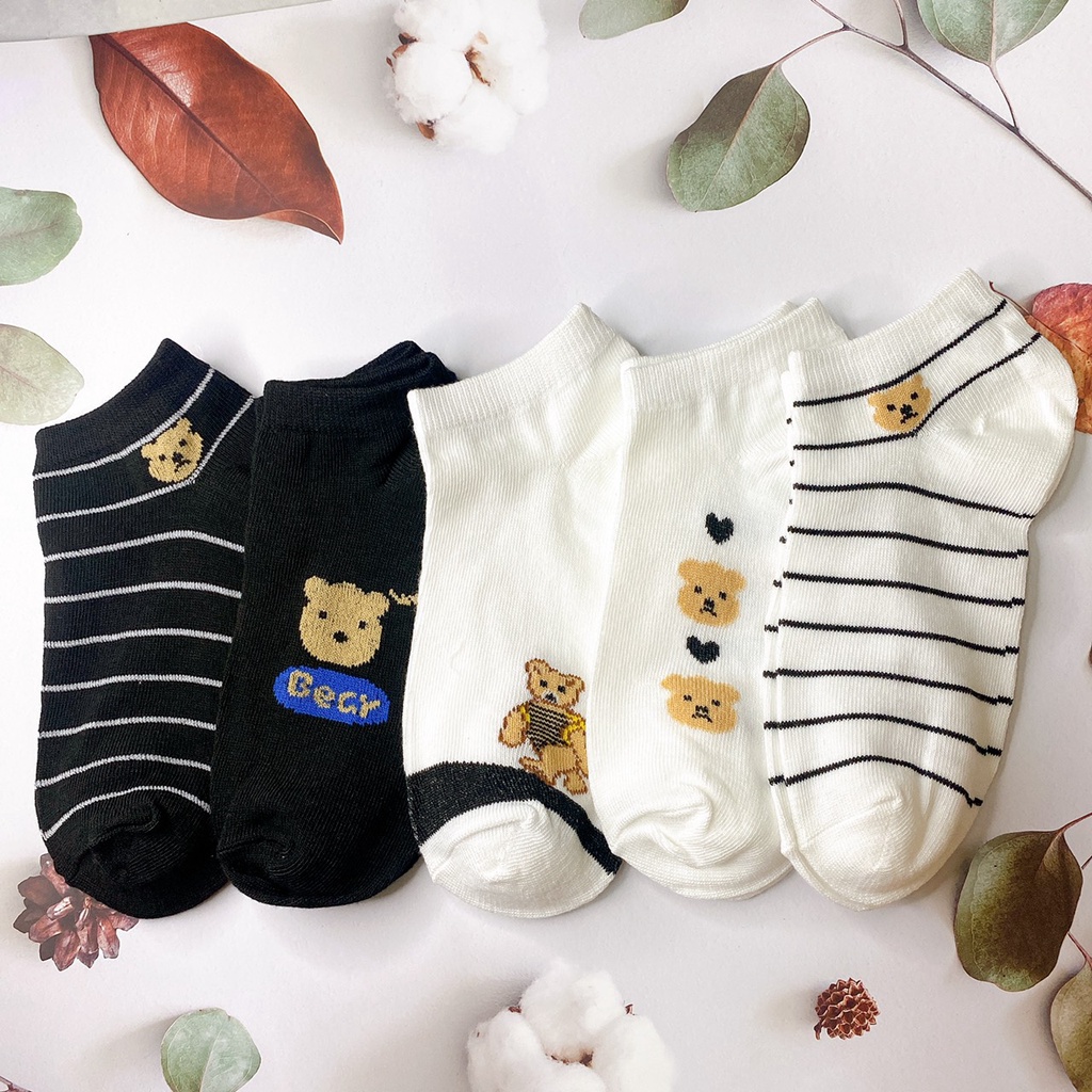 Combo 5 đôi vớ nữ cổ ngắn ROBANA dễ thương phong cách Hàn Quốc có túi kèm