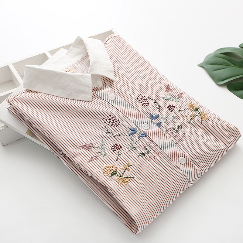 Áo Sơ Mi Cotton Trơn Tay Ngắn Thêu Hoa Thời Trang Mùa Hè Dành Cho Nữ 2022