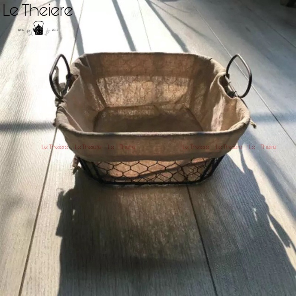 Giỏ Đựng Bánh Mì Hoa Quả Chữ Nhật Decor Vintage Bằng Sắt Đan Kèm Vải Lót