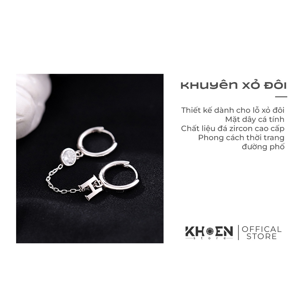 Khuyên tai Dây Xích chữ H xi bạc 925 - Khoen store