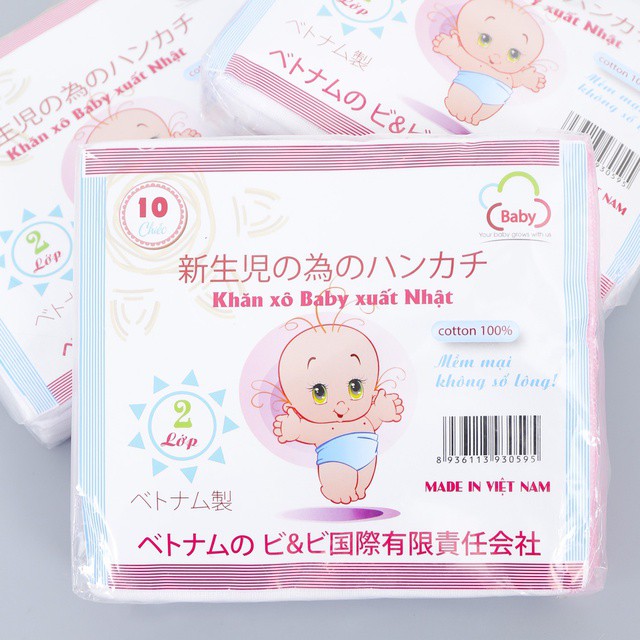  Khăn sữa XUẤT NHẬT BABY 10 chiếc siêu mềm 2 lớp, 3 lớp, 4 lớp