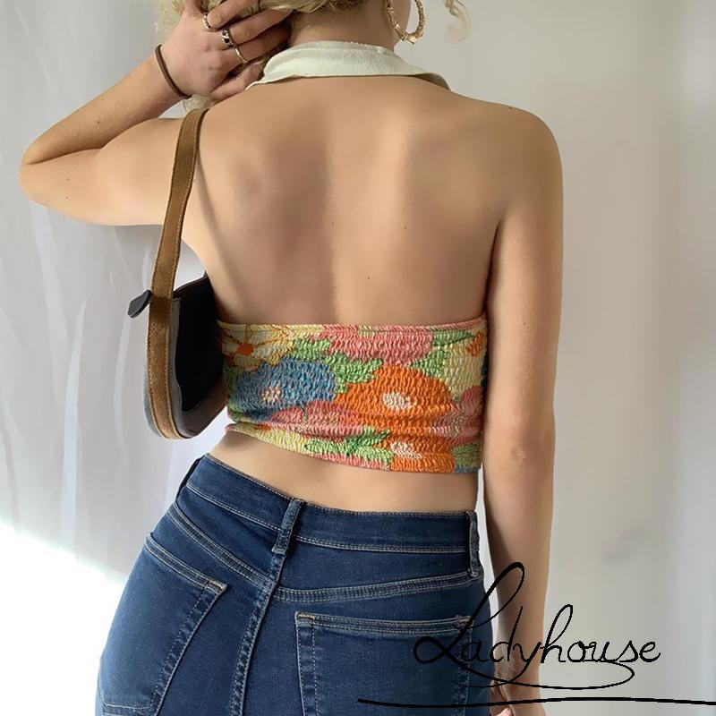 Áo Croptop Hai Dây Cổ Chữ V In Họa Tiết Thời Trang Mùa Hè Cho Nữ