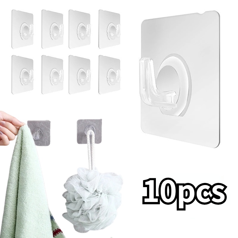 Set 10 Móc Treo Đồ Dán Tường Trong Suốt Không Để Lại Dấu Vết