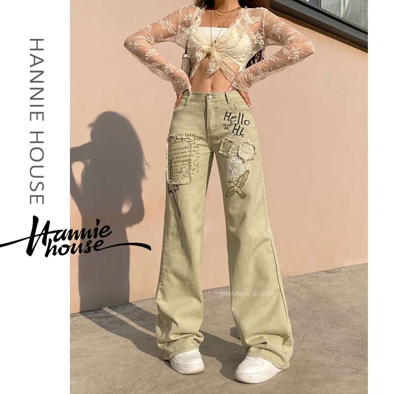 Quần Jeans Nữ Lưng Thấp Ống Rộng Có Dây Kéo Thời Trang