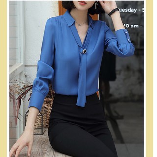 Áo sơ mi nữ cà vạt hàn quốc cổ v tay dài công sở ❤️💥freeship❤️💥 áo kiểu