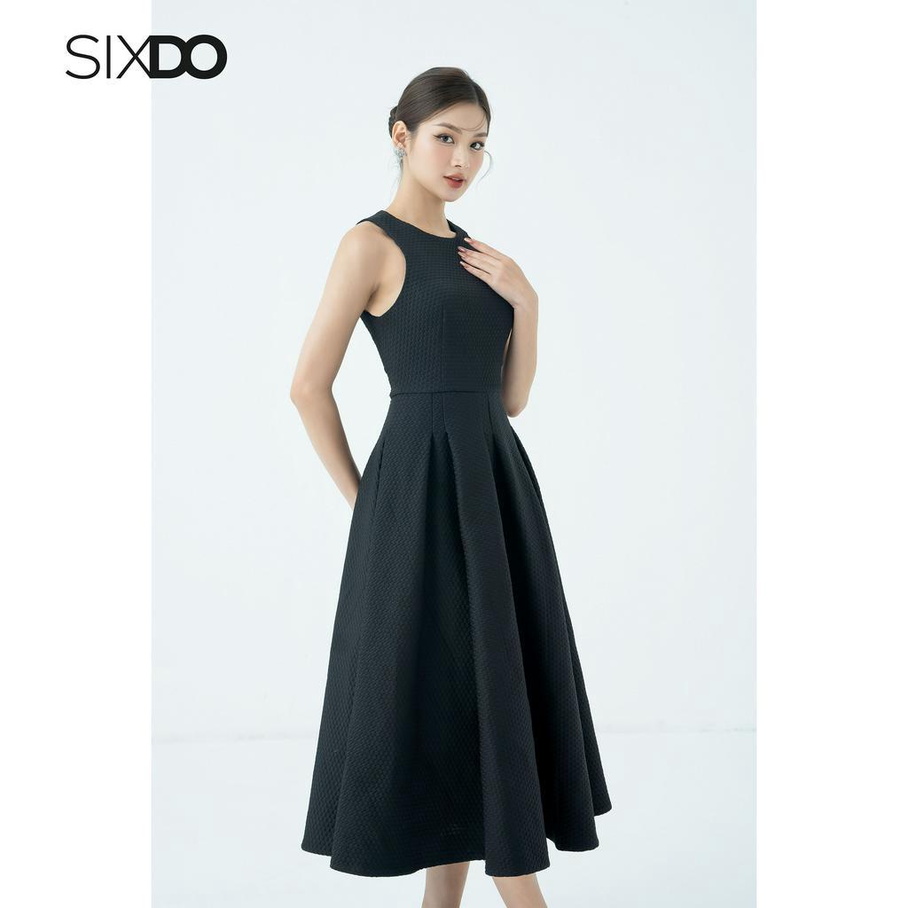 Đầm midi dệt thoi sát nách dáng xòe thời trang SIXDO (Black Pouf Midi Woven Dress)