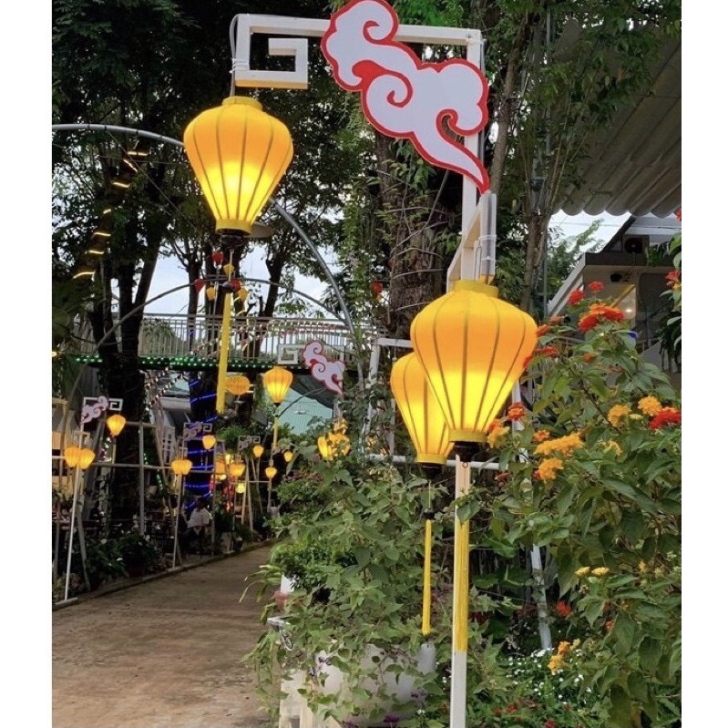 Đèn lồng Hội An vải phi trơn chịu nước, bền màu (Ngân Lantern)(20cm,30cm,45cm)