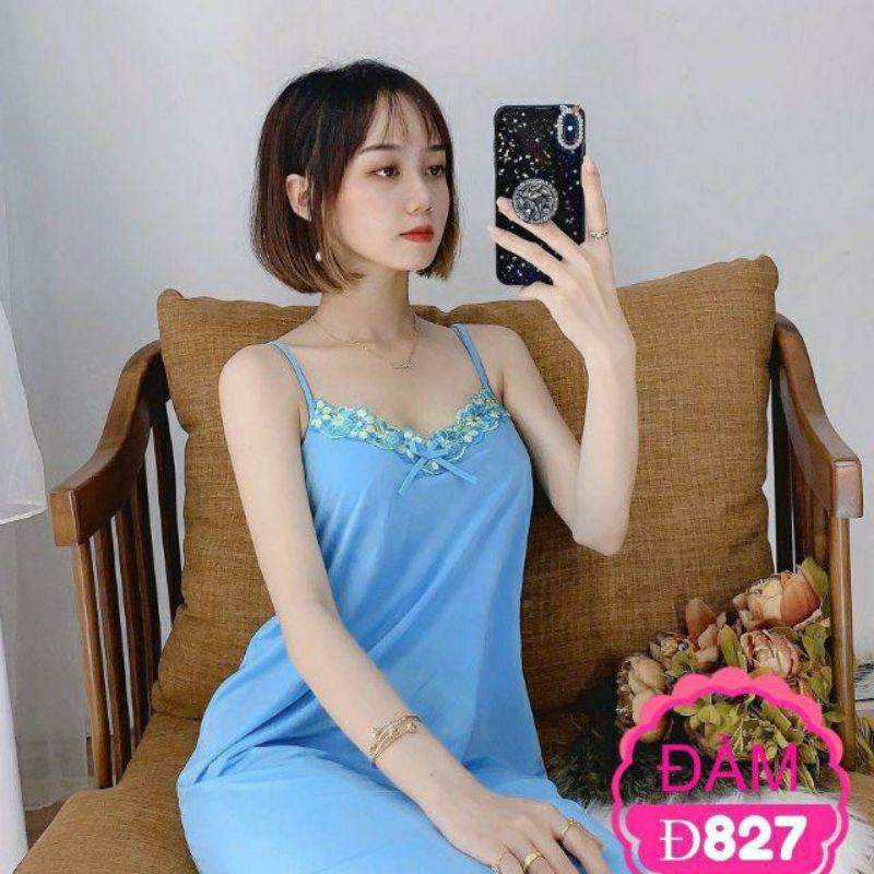 Đầm mặc nhà 2 dây thun lạnh