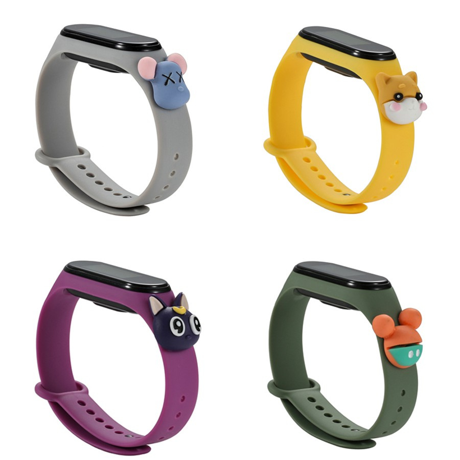 Dây đeo silicone họa tiết hoạt hình cho Xiaomi Mi Band 6 5 4 3