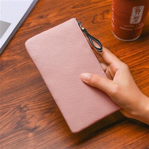 Hàng Có Sẵn + Giao Hàng Nhanh Ví Da Bò Thật Siêu Mỏng Dáng Dài Có Dây Kéo Đựng Tiền Xu / Thẻ Cho Nam Nữ