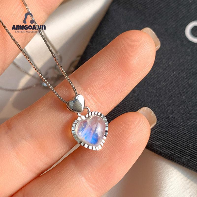 ✨✨ Mặt Vòng cổ Hình Trái Tim Đá Mặt Trăng Nhỏ Đơn Giản Cho Nữ