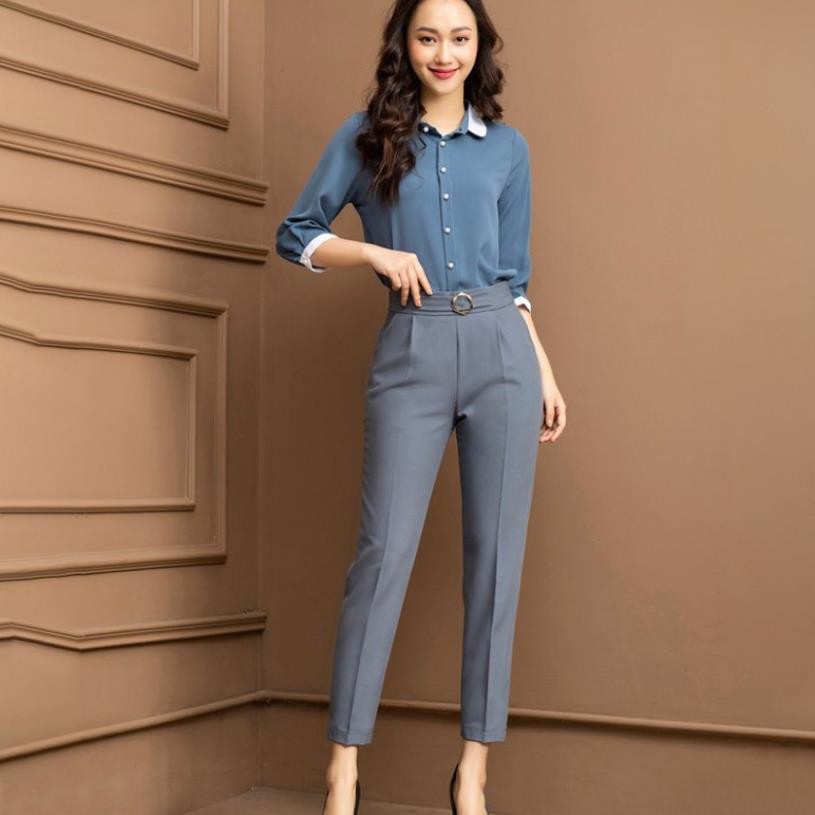 Quần tây nữ công sở lưng cao - chất vải tuyết mưa mềm mịn - thiết kế khoá sườn kèm khuyên 2 màu đen - xám cực xinh | BigBuy360 - bigbuy360.vn