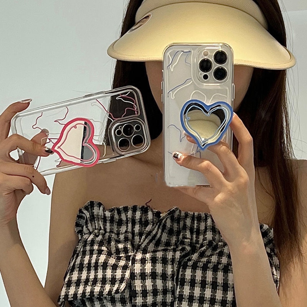 Gương Trang Điểm Dán Ốp Điện Thoại Hình Trái Tim Xinh Xắn
