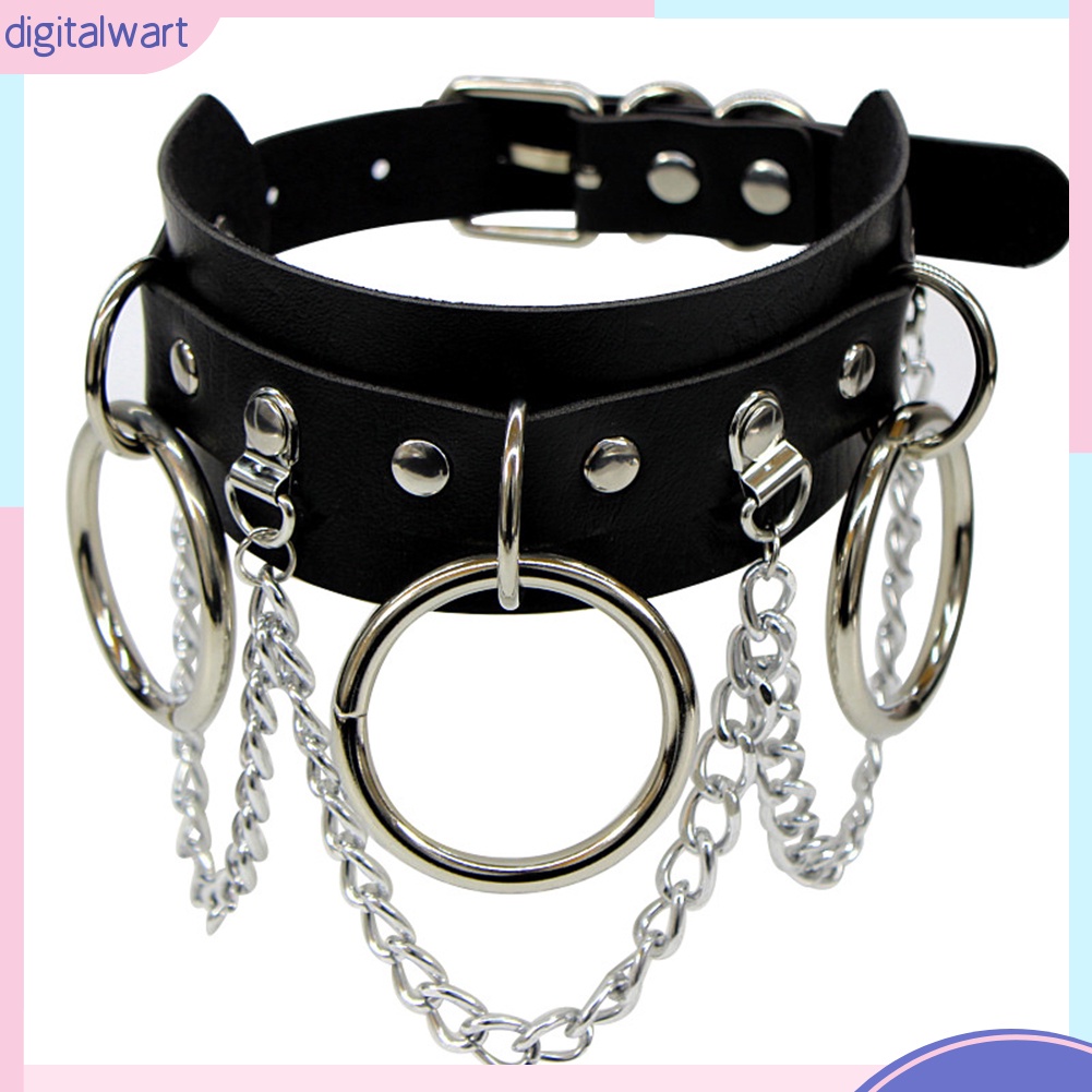 Dây chuyền choker bằng da phối vòng và dây xích tua rua phong cách punk thời trang cá tính cho nữ