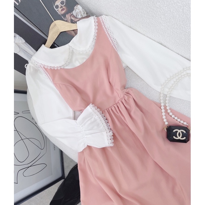 SET SƠ MI CỔ SEN VIỀN REN + YẾM HỒNG BABYDOLL BO EO