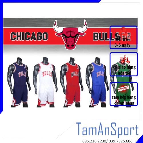 Bộ quần áo Bóng Rổ Bulls NBA [Nhận in Tên] Thiết Kế Không Tay Thoải Mái