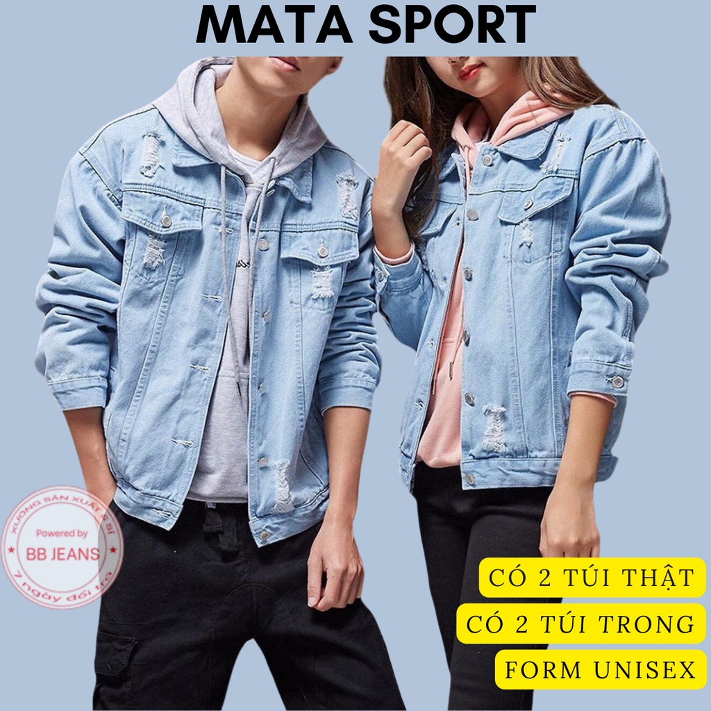 Áo khoác jean nam đen basic form rộng Basic cực đẹp áo cặp đôi thời trang size 40-85kg Mata sport