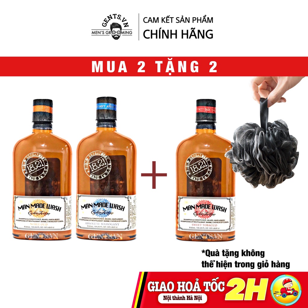 Bộ 3 chai sữa tắm dầu gội kết hợp xả 3 trong 1 cho nam 18.21 Man Made Wash 532ml hương nước hoa thơm lâu