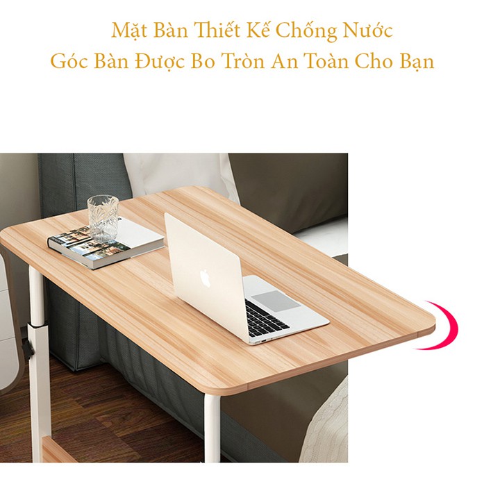Bàn làm việc di động Newlife 60x40cm khuyết mặt chất liệu gỗ có khe cắm điện thoại máy tính bảng chỉnh cao thấp | BigBuy360 - bigbuy360.vn