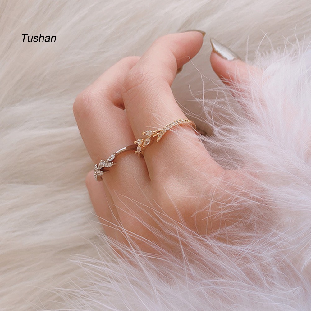 Ống Xả Khí Thải Chuyên Dụng Chất Lượng CaoNhẫn Hình Chiếc Lá Đính Đá Zircon Thời Trang Cho Nữ